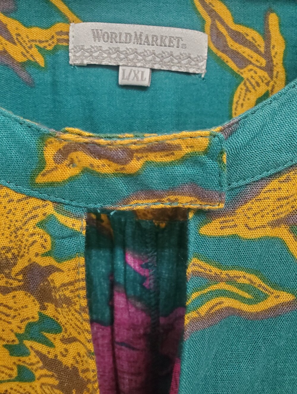 Cost Plus World Market Teal Tunic with Pink and Mustard Floral Accents L/XL - Picture 3 of 9